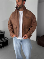 Double Pocket Effected Bomber Leather Jacket
