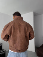 Double Pocket Effected Bomber Leather Jacket