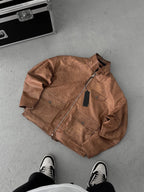 Double Pocket Effected Bomber Leather Jacket