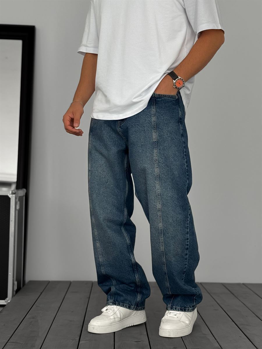 Dark Blue Front Stitched Baggy Jeans KE-924/925/926