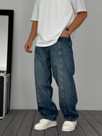 Dark Blue Front Stitched Baggy Jeans KE-924/925/926