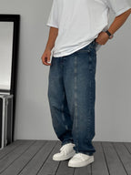 Dark Blue Front Stitched Baggy Jeans KE-924/925/926