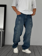 Dark Blue Front Stitched Baggy Jeans KE-924/925/926