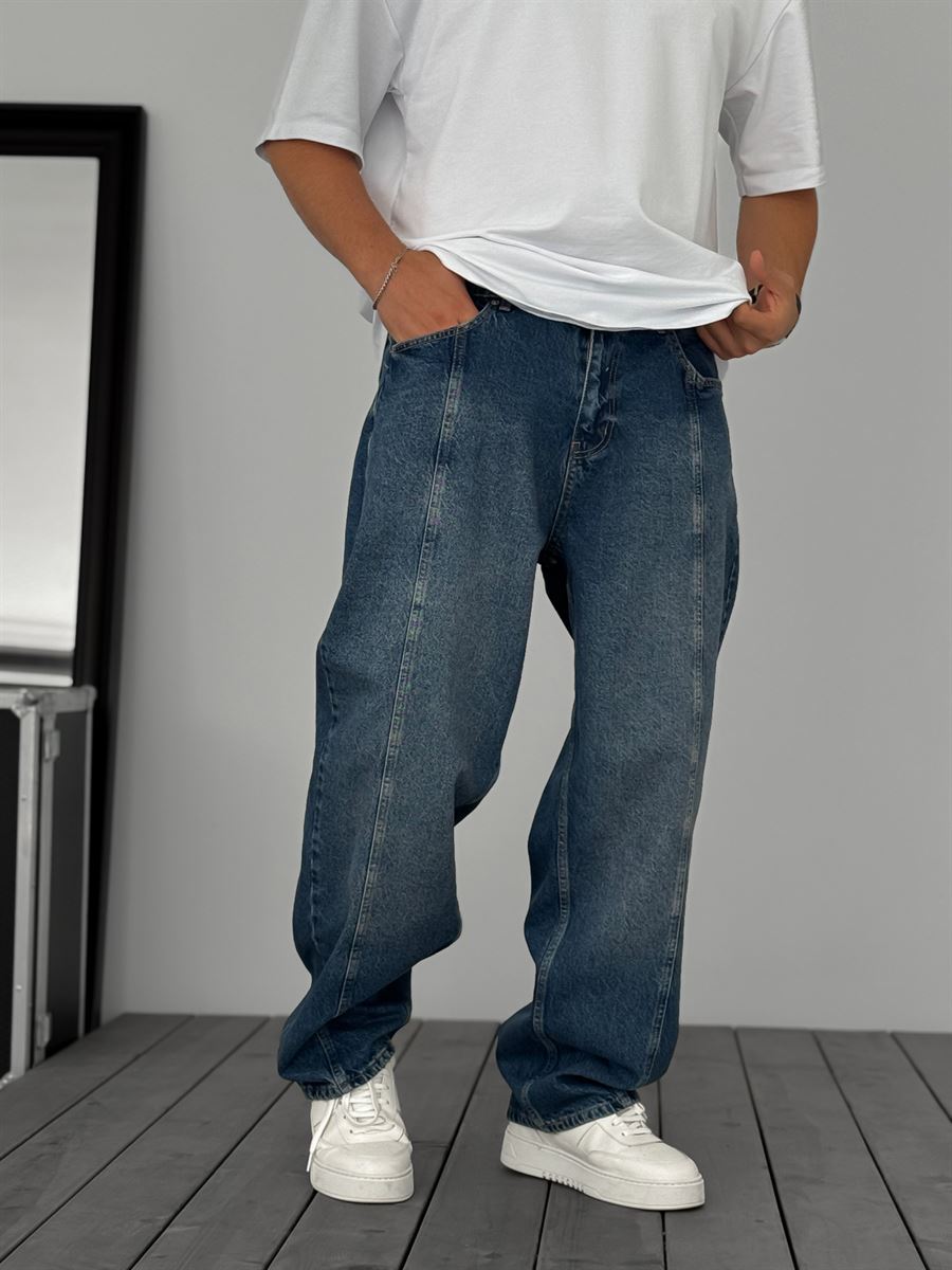 Dark Blue Front Stitched Baggy Jeans KE-924/925/926