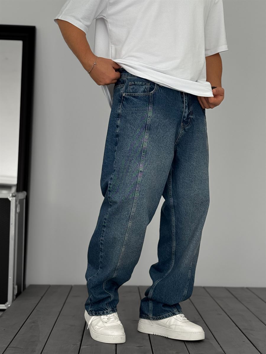 Dark Blue Front Stitched Baggy Jeans KE-924/925/926