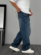 Dark Blue Front Stitched Baggy Jeans KE-924/925/926