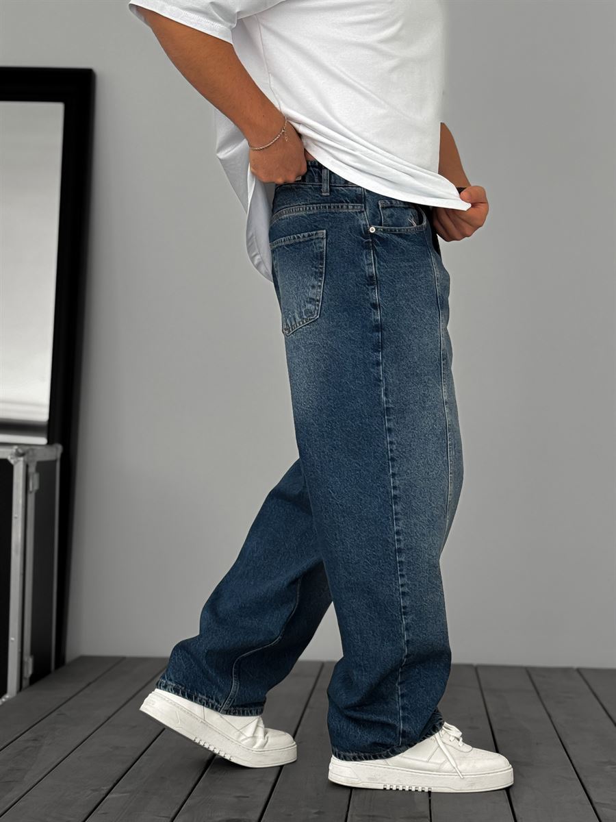 Dark Blue Front Stitched Baggy Jeans KE-924/925/926
