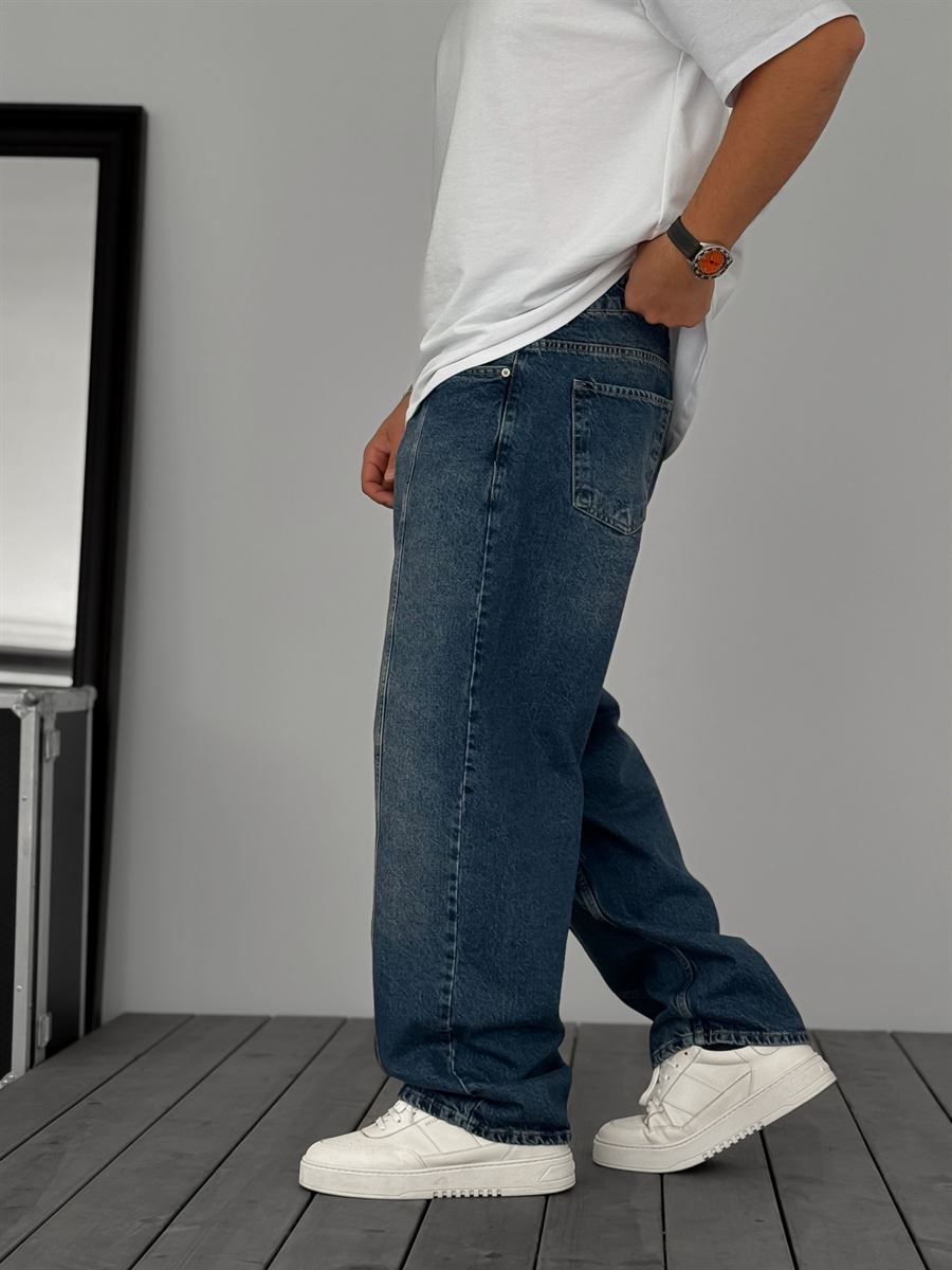 Dark Blue Front Stitched Baggy Jeans KE-924/925/926