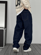 Navy Blue Baggy Jeans with Large Pockets and Stitching KE-927