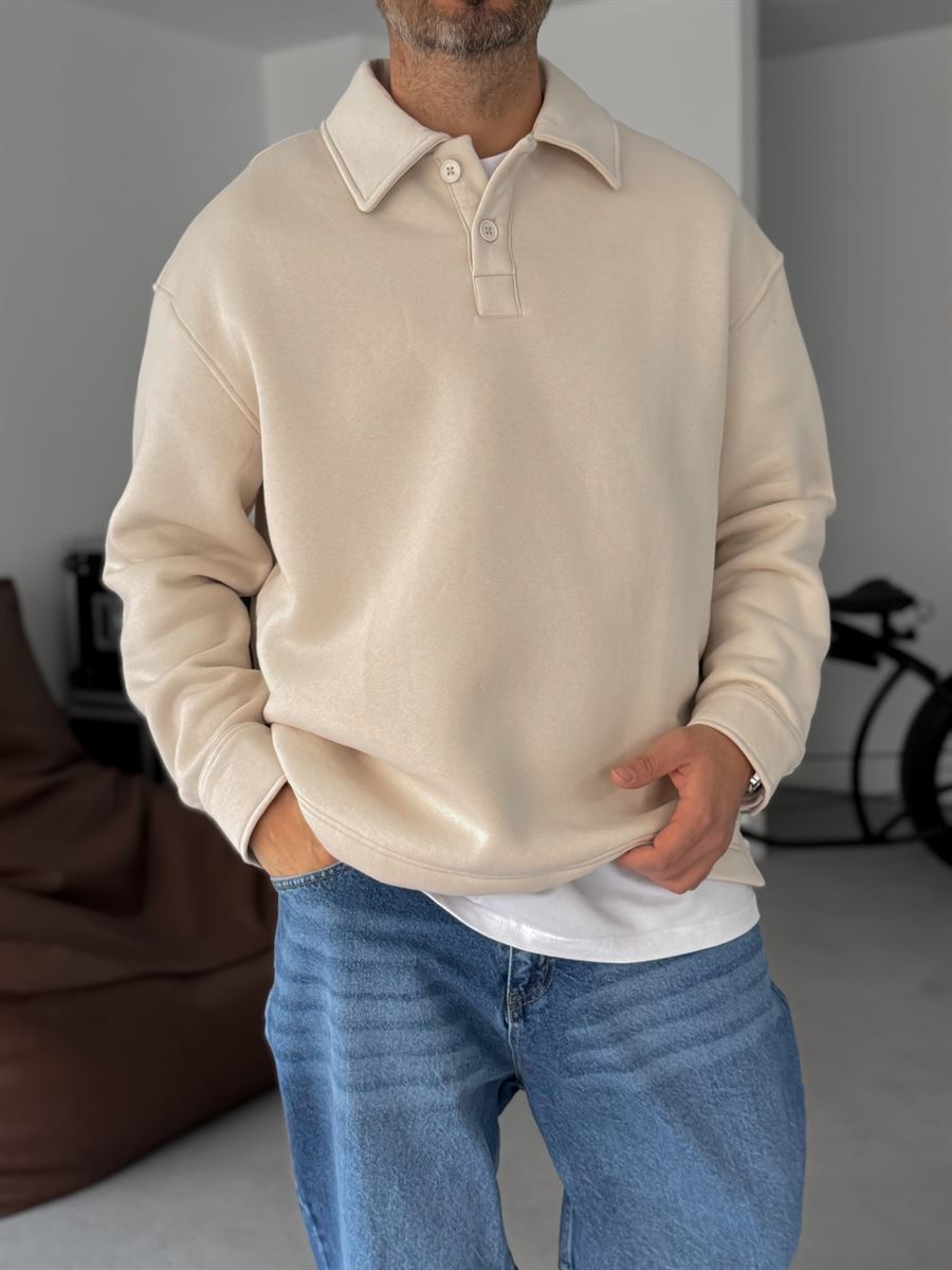 Buttoned Collar Sweatshirt