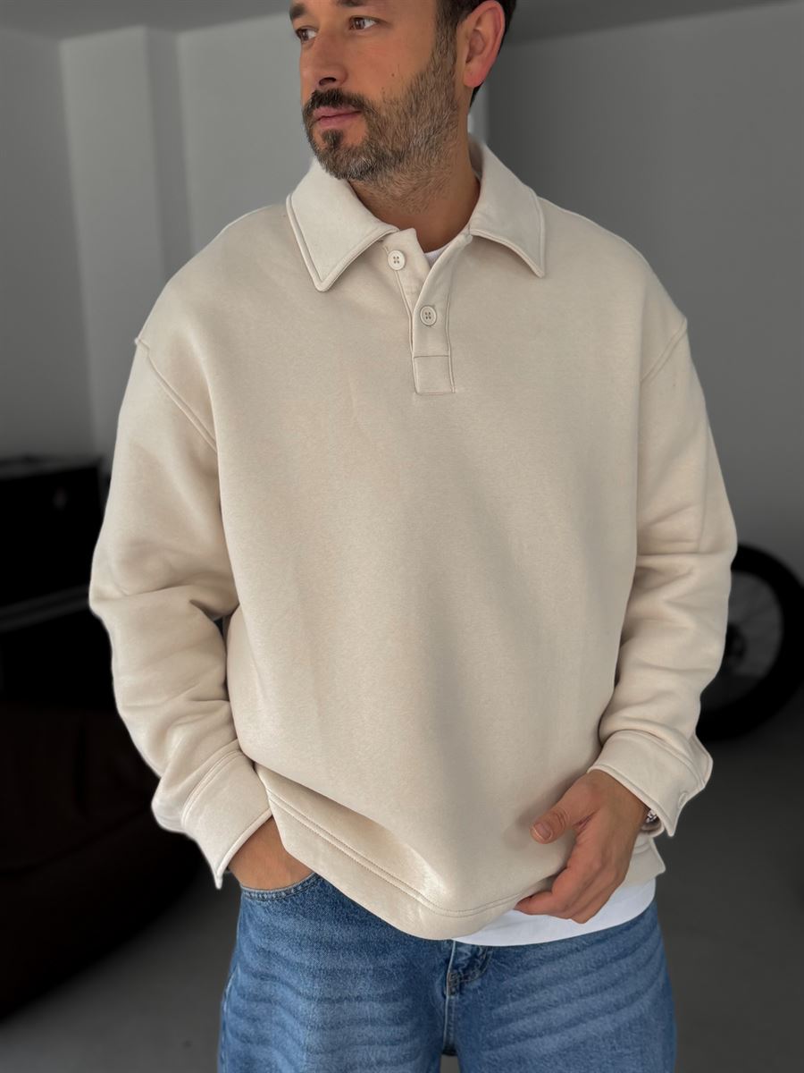 Buttoned Collar Sweatshirt