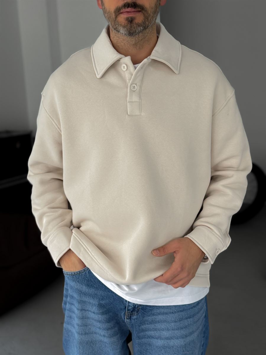 Buttoned Collar Sweatshirt
