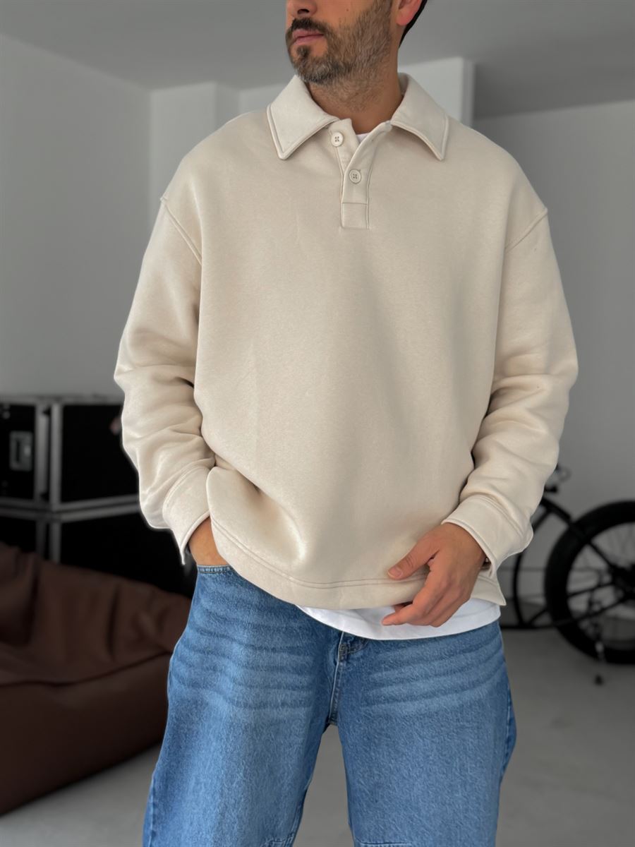 Buttoned Collar Sweatshirt