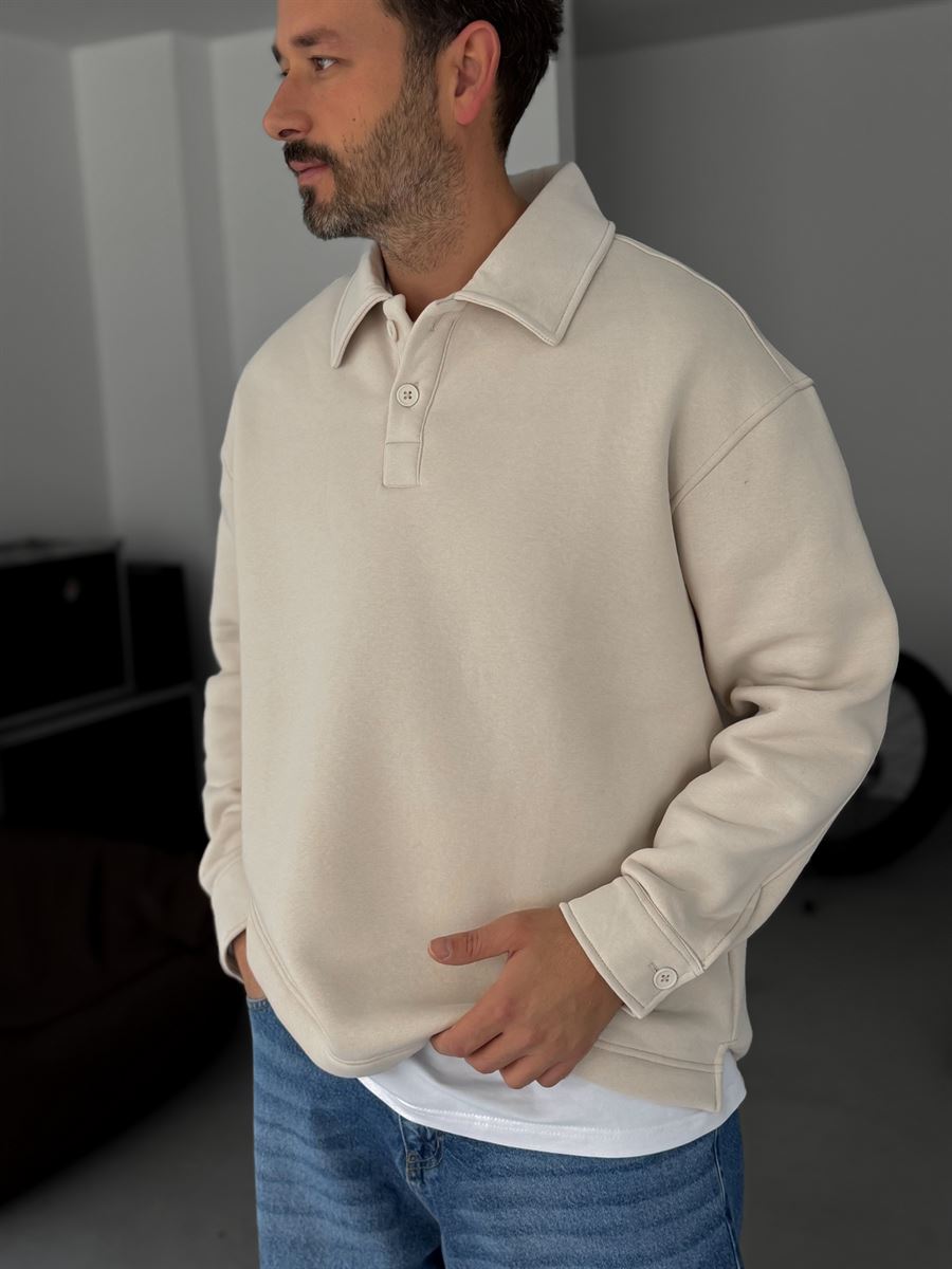 Buttoned Collar Sweatshirt