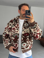 Floral Patterned Zipped Plush Jacket