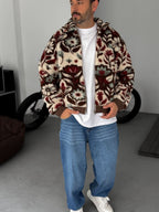 Floral Patterned Zipped Plush Jacket