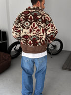 Floral Patterned Zipped Plush Jacket