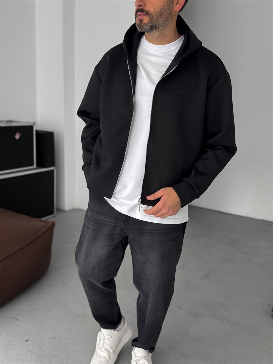 C-Embossed Zipped Scuba Sweatshirt