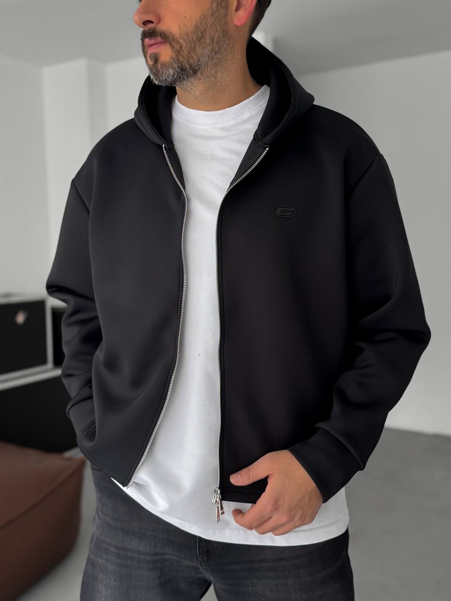 C-Embossed Zipped Scuba Sweatshirt