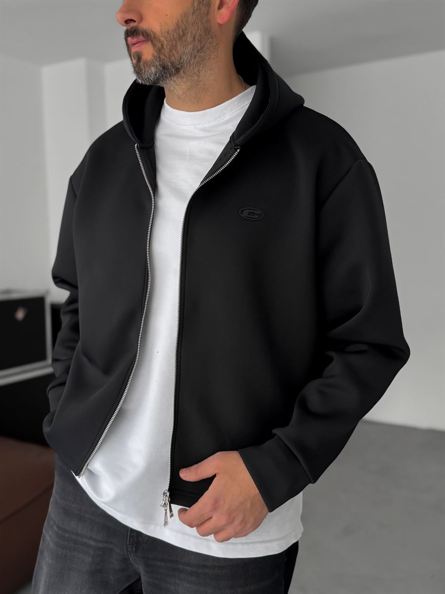 C-Embossed Zipped Scuba Sweatshirt