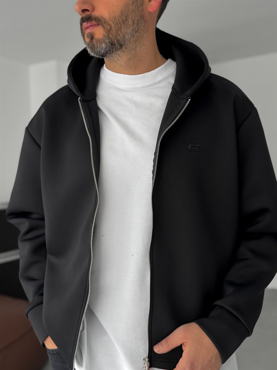 C-Embossed Zipped Scuba Sweatshirt