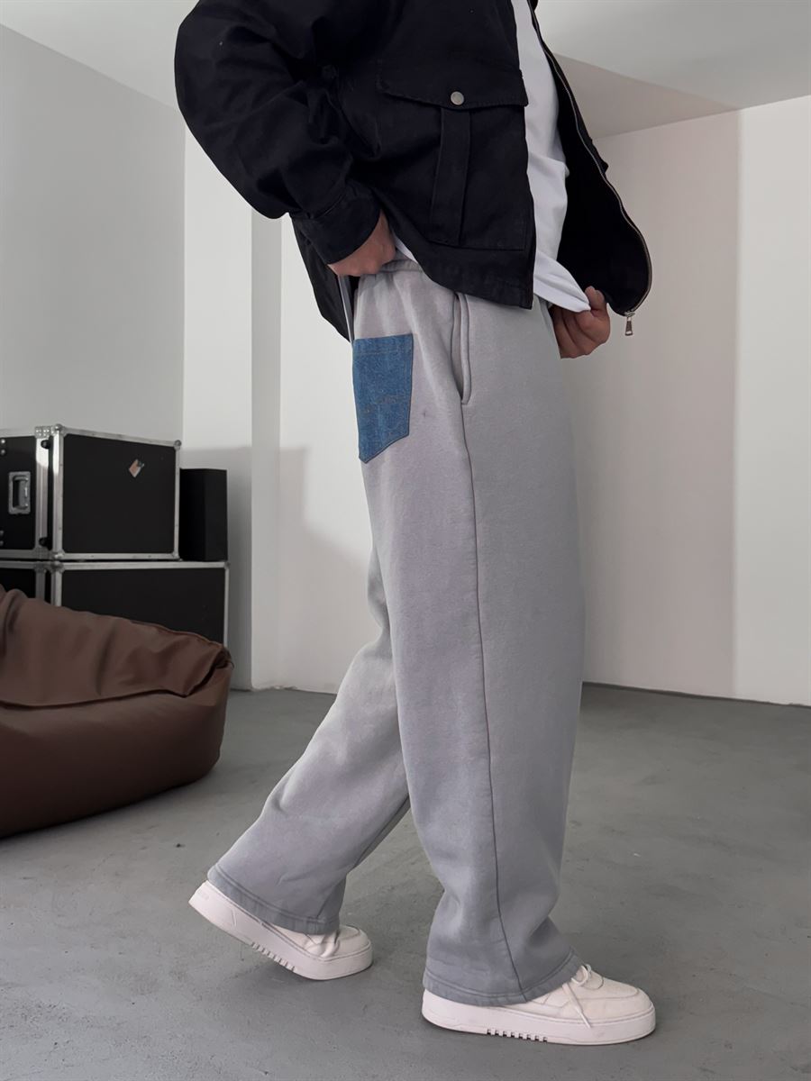 Sweatpants with Denim Pocket Detail