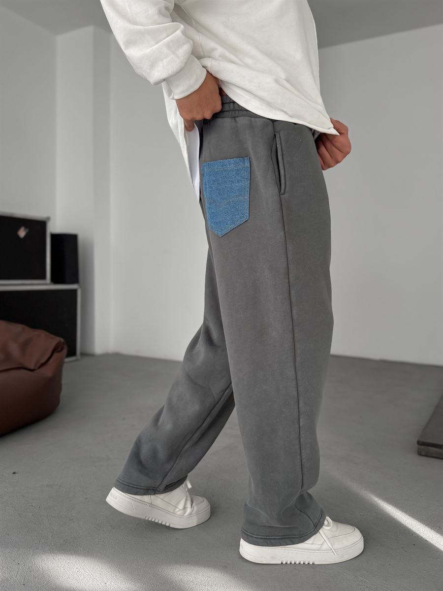 Sweatpants with Denim Pocket Detail