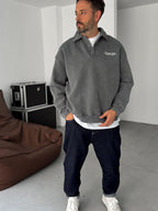 Buttoned Collar Washed Sweatshirt