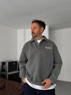 Buttoned Collar Washed Sweatshirt