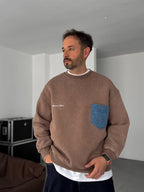 Front Denim Pocket Sweatshirt