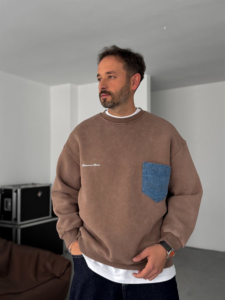 Front Denim Pocket Sweatshirt