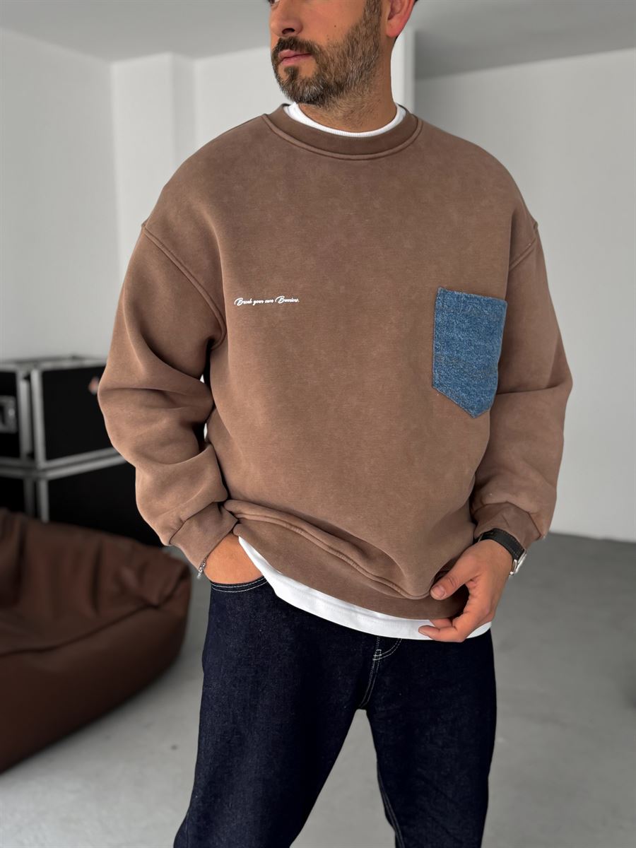 Front Denim Pocket Sweatshirt