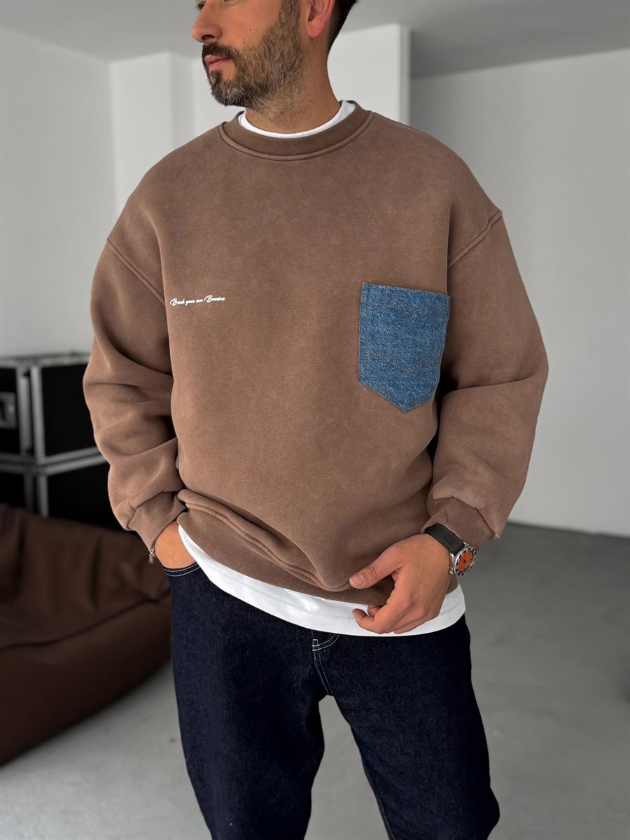 Front Denim Pocket Sweatshirt