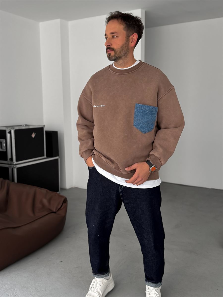 Front Denim Pocket Sweatshirt