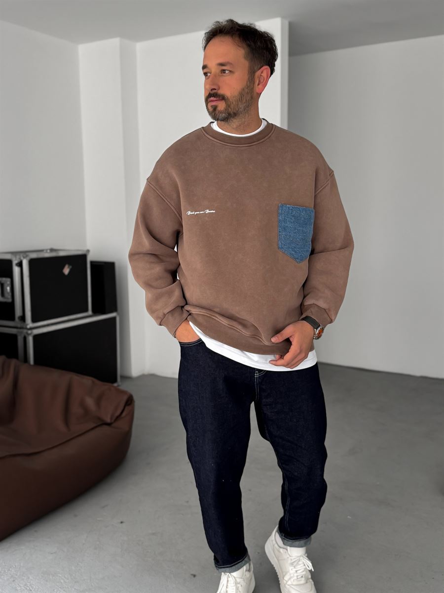 Front Denim Pocket Sweatshirt