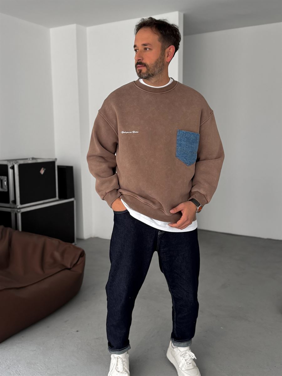 Front Denim Pocket Sweatshirt