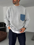 Front Denim Pocket Sweatshirt