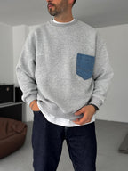 Front Denim Pocket Sweatshirt
