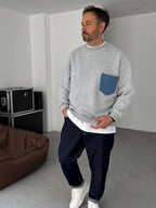Front Denim Pocket Sweatshirt