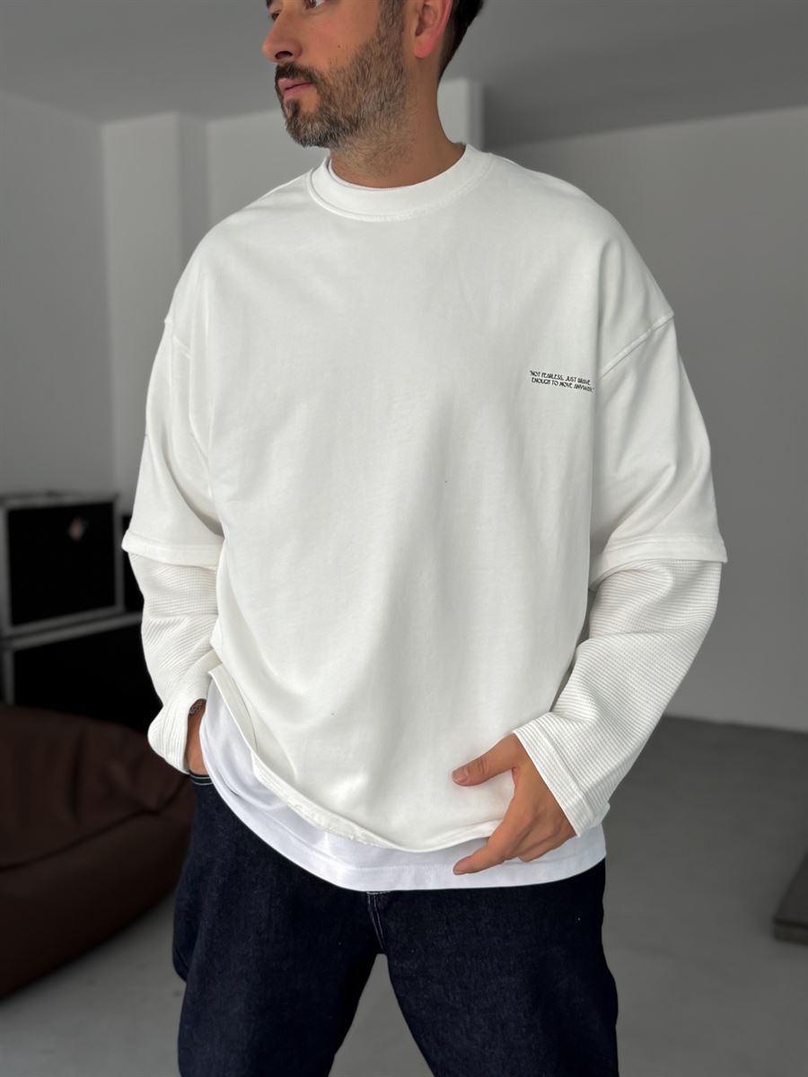 Sleeve Detailed Waffle Sweatshirt