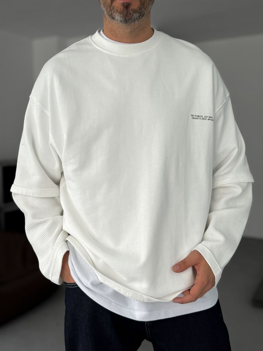 Sleeve Detailed Waffle Sweatshirt