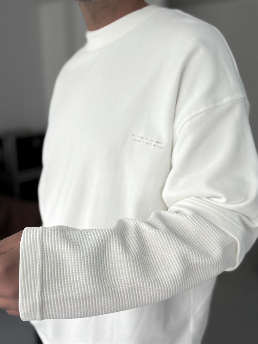 Sleeve Detailed Waffle Sweatshirt