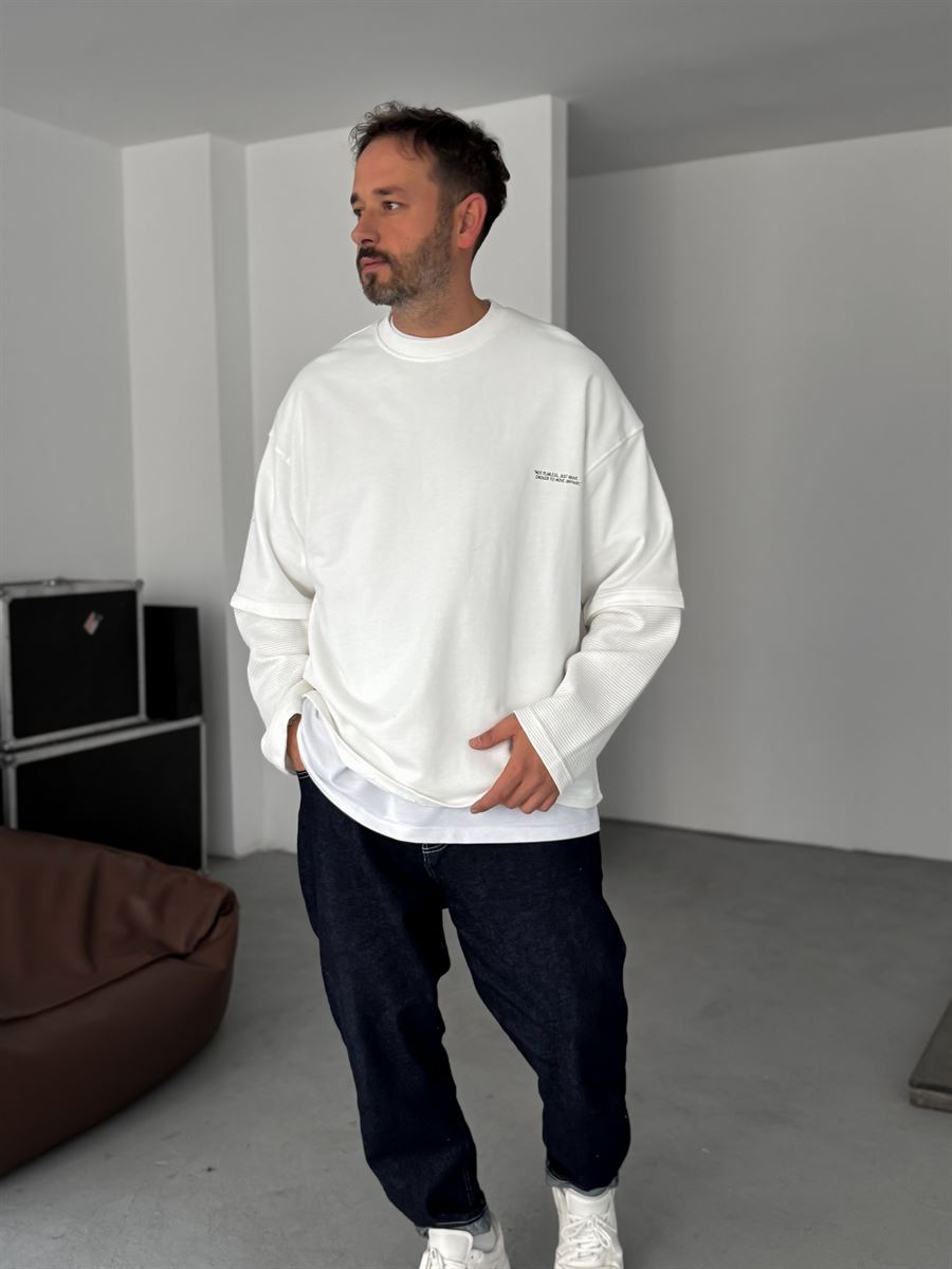 Sleeve Detailed Waffle Sweatshirt