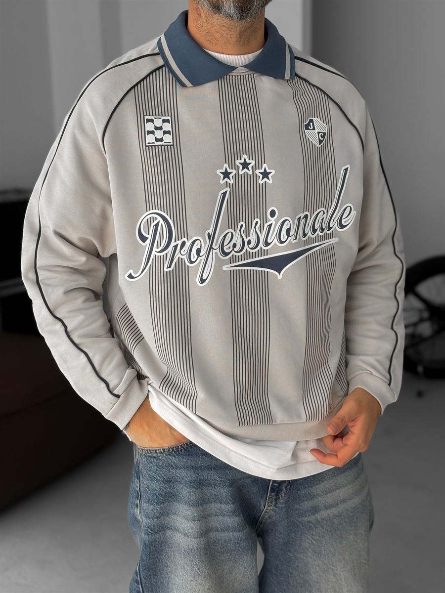 Striped Printed Collared Sweatshirt