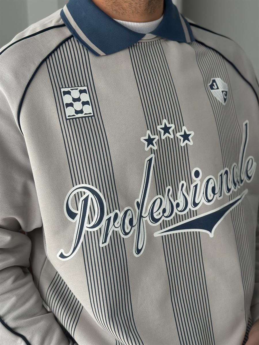 Striped Printed Collared Sweatshirt