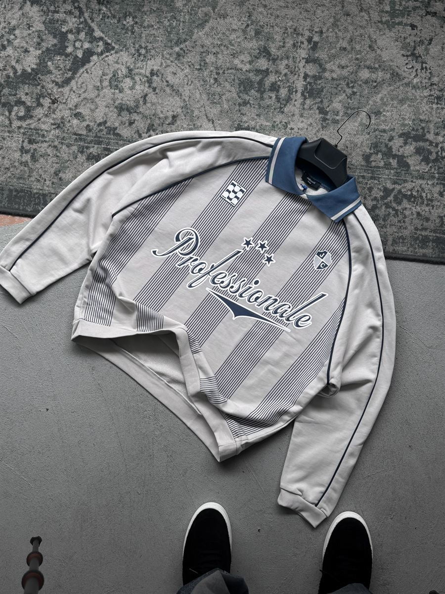 Striped Printed Collared Sweatshirt