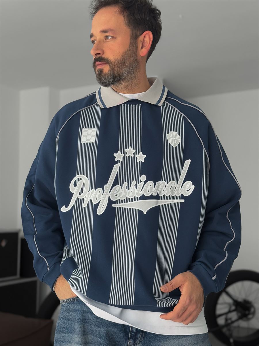 Striped Printed Collared Sweatshirt