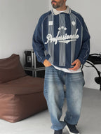 Striped Printed Collared Sweatshirt