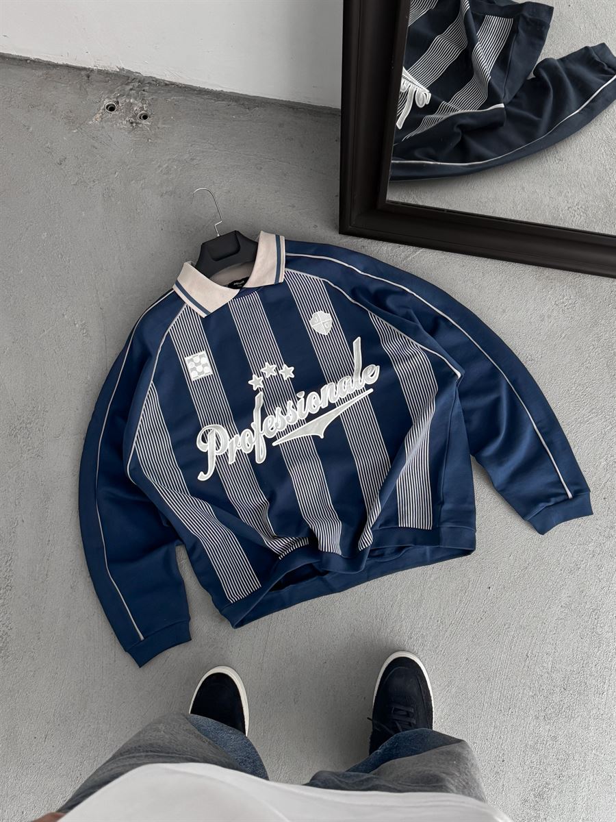 Striped Printed Collared Sweatshirt