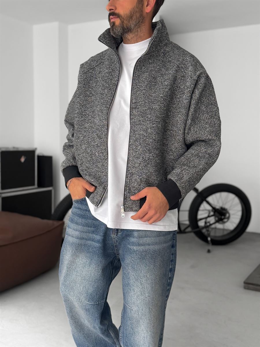 Zipped Melange Bomber Jacket